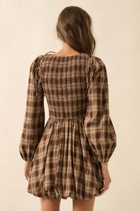 Plaid Flannel Smocked Bubble Mini Dress