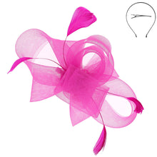 Load image into Gallery viewer, Large Organza Bow w/ Feathers Fascinator Headband
