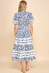 Lace Tiered Maxi Dress - Navy and White Floral