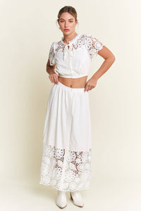 Lace Detail Button Down Long Skirt
