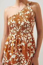 Load image into Gallery viewer, Marida Caramel Floral Smocked One Shoulder Maxi Dress

