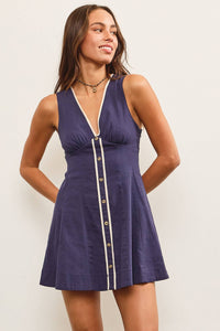 White Linen Button Front Mini Dress
