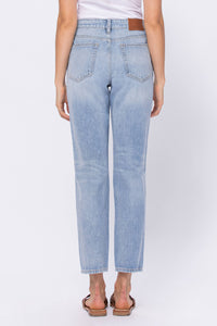 The Zoey - Mid Rise Straight Mom Jeans with Distressing by Hidden - Light Wash 1353