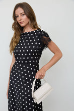 Load image into Gallery viewer, POLKA DOT LACE TRIM SHORT SLEEVE MIDI DRESS
