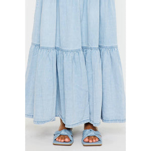 Tiered Denim Maxi Skirt - Light Wash