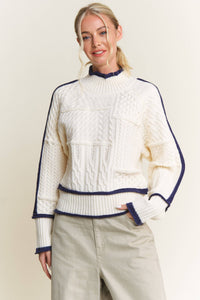 Cable-Knit with Piping Sweater