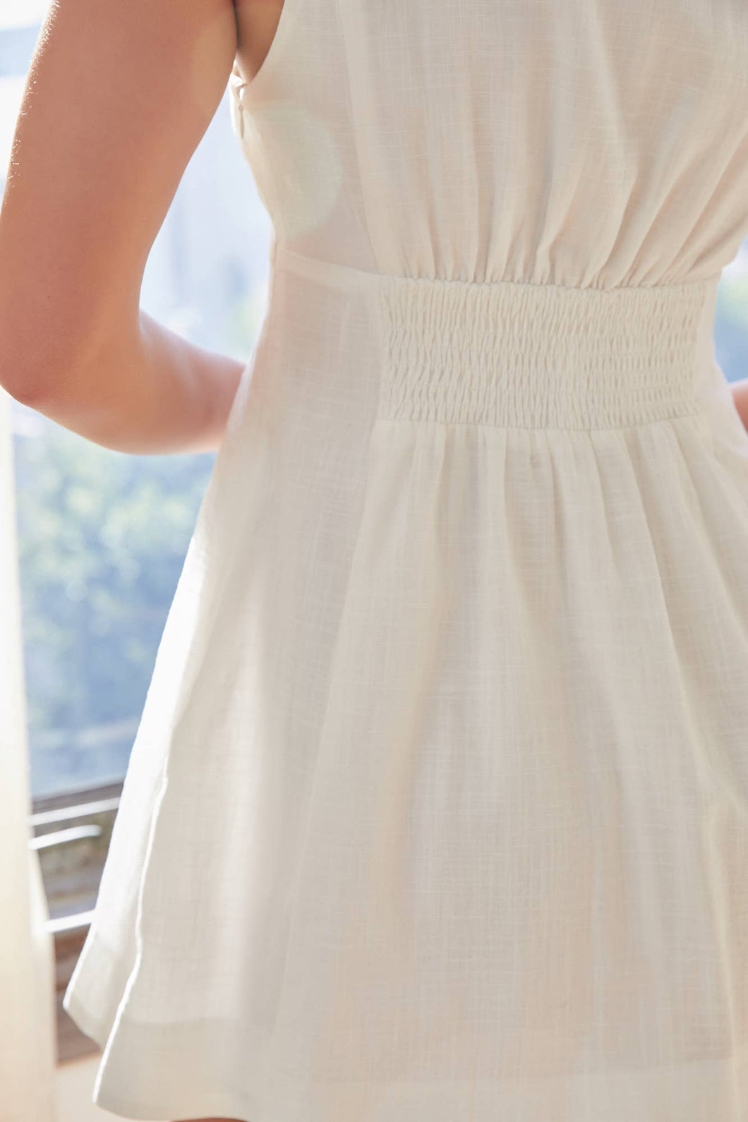 Lace Trimmed Linen Mini Dress