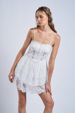 Load image into Gallery viewer, SOLID HOOK&amp;EYES LAYERED FLORAL LACE MINI DRESS
