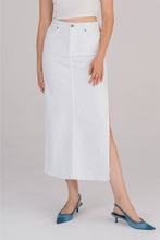 Load image into Gallery viewer, The Peyton - White Side Slit Denim Midi Skirt by Hidden
