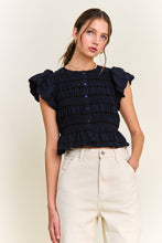 Load image into Gallery viewer, Navy Textured Button Front Blouse Top

