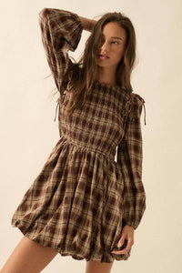 Plaid Flannel Smocked Bubble Mini Dress