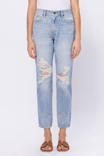 Load image into Gallery viewer, The Zoey - Mid Rise Straight Mom Jeans with Distressing by Hidden - Light Wash 1353
