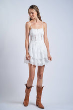Load image into Gallery viewer, SOLID HOOK&amp;EYES LAYERED FLORAL LACE MINI DRESS

