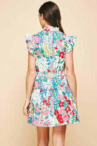 Floral Cotton Mini Dress with Flutter Sleeves