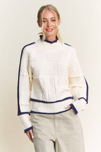 Cable-Knit with Piping Sweater