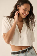 Load image into Gallery viewer, Cropped Lapel-Collar V-Neck Short-Sleeve Shirt

