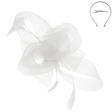 Load image into Gallery viewer, Large Organza Bow w/ Feathers Fascinator Headband
