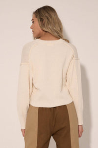 Solid Knit Exposed-Seam V-Neck Sweater