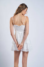 Load image into Gallery viewer, SOLID HOOK&amp;EYES LAYERED FLORAL LACE MINI DRESS
