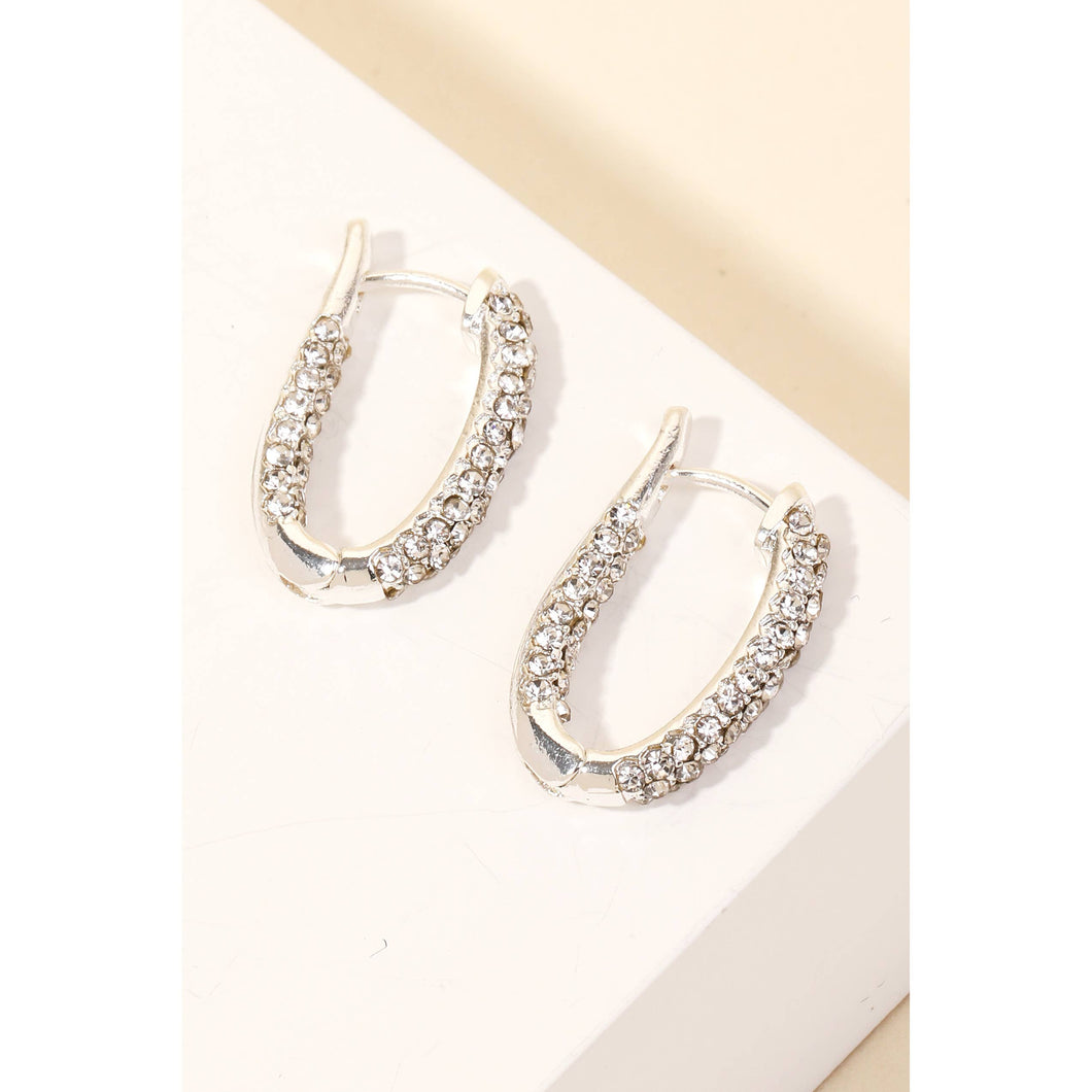 Pave Oval Hinge Hoop Earrings