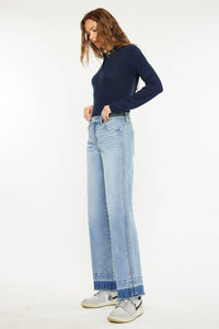 Kan Can Mid Rise Wide Leg with Frayed Hem