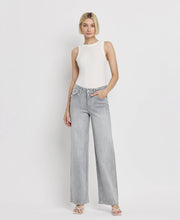 Load image into Gallery viewer, HIGH RISE LIGHT GREY WIDE LEG JEANS F5651

