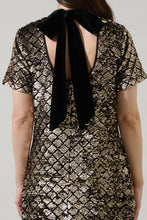Load image into Gallery viewer, Leslie Sequin Nova Back Bow Tie Mini Dress
