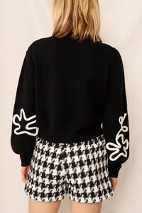 Floral Outline Mock Neck Sweater