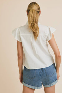 White Embroidered Ruffle Sleeve Blouse
