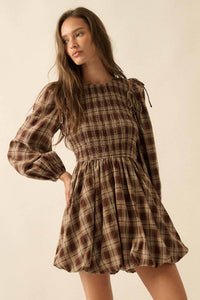 Plaid Flannel Smocked Bubble Mini Dress
