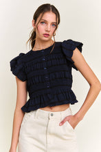 Load image into Gallery viewer, Navy Textured Button Front Blouse Top
