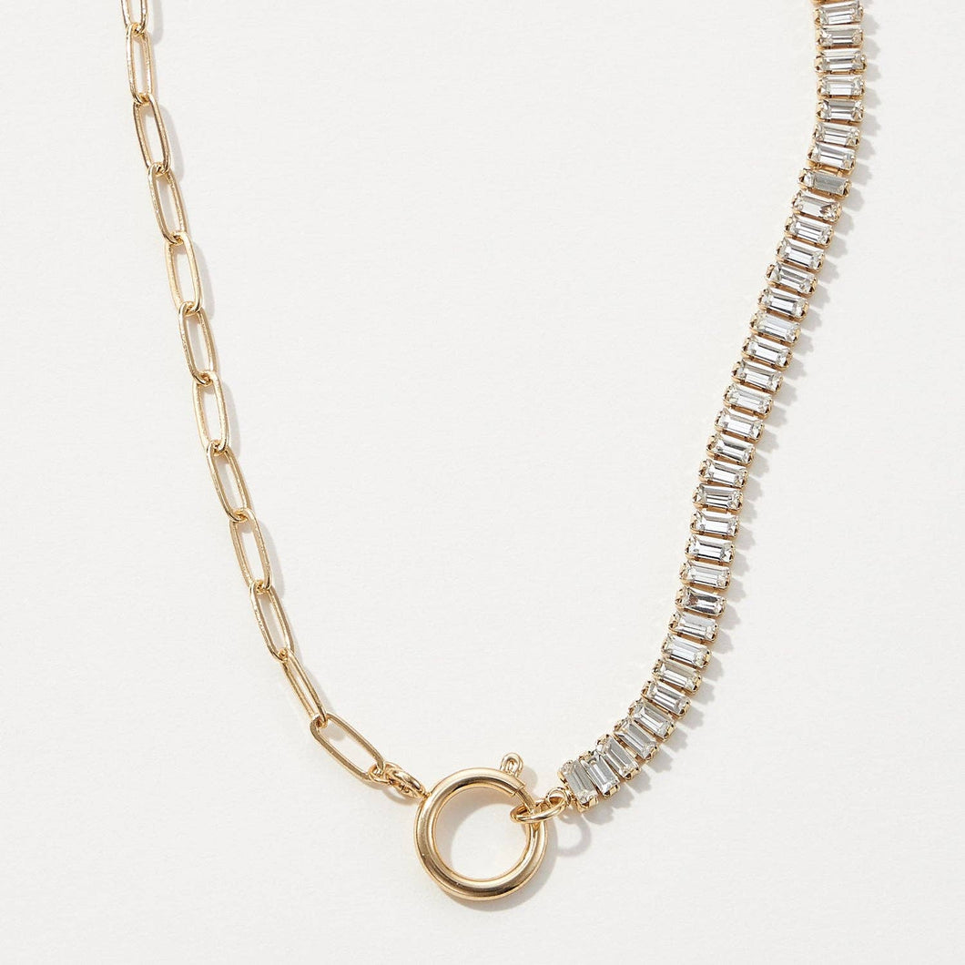 Half Crystal Half Paperclip Short Necklace
