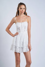 Load image into Gallery viewer, SOLID HOOK&amp;EYES LAYERED FLORAL LACE MINI DRESS

