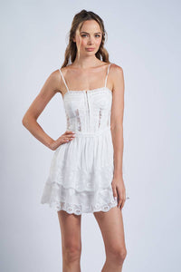 SOLID HOOK&EYES LAYERED FLORAL LACE MINI DRESS