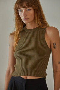 Knit Sweater Crew Neck Sleeveless Crop Top
