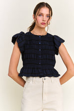 Load image into Gallery viewer, Navy Textured Button Front Blouse Top
