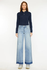 Kan Can Mid Rise Wide Leg with Frayed Hem