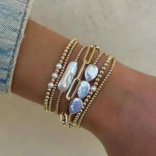 Load image into Gallery viewer, Pearl and Gold Beaded Ball Bracelet

