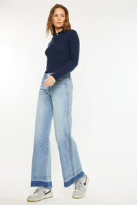 Kan Can Mid Rise Wide Leg with Frayed Hem