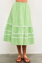 Load image into Gallery viewer, Apple Green Midi Skirt with Ric Rac Trim
