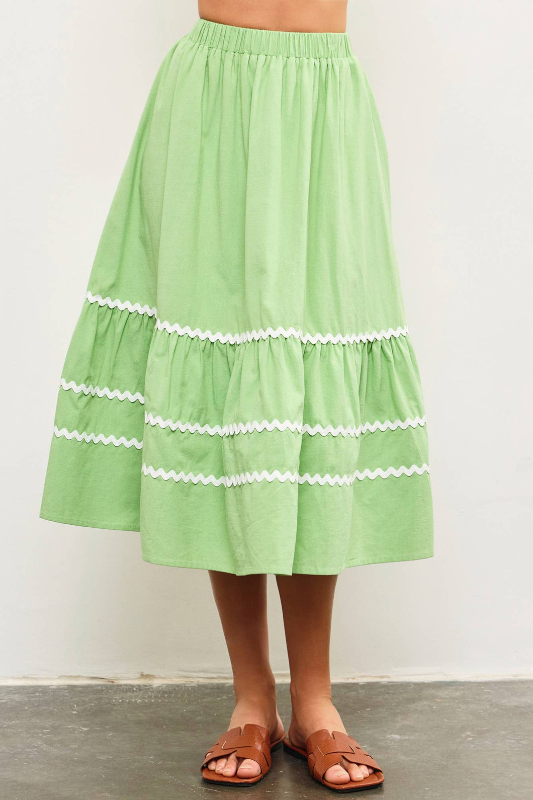 Apple Green Midi Skirt with Ric Rac Trim