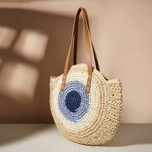 Load image into Gallery viewer, Straw Bag Evil Eye Tote Handbag
