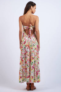 FLORAL OPEN BACK TIE TUBE MAXI DRESS