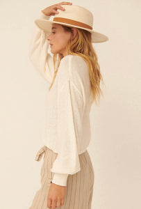 Cream Textured Knit Sweater