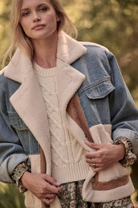 Color Block Denim Suede Sherpa Jacket