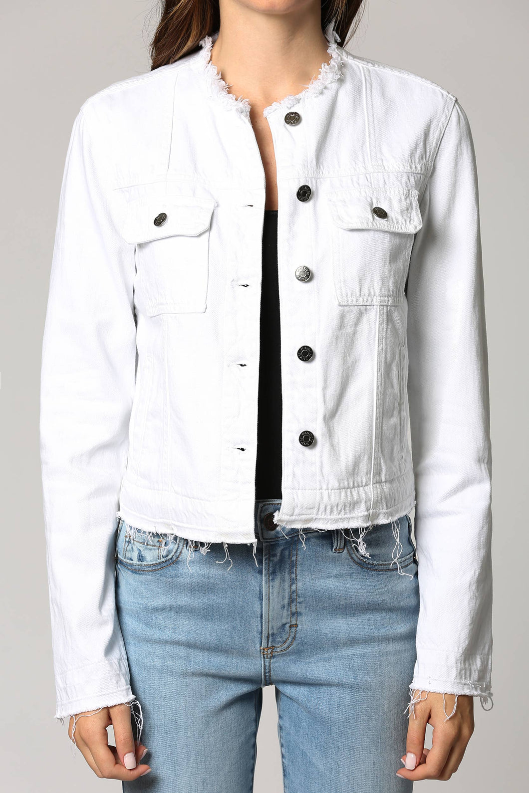 White Collarless Fitted Jacket